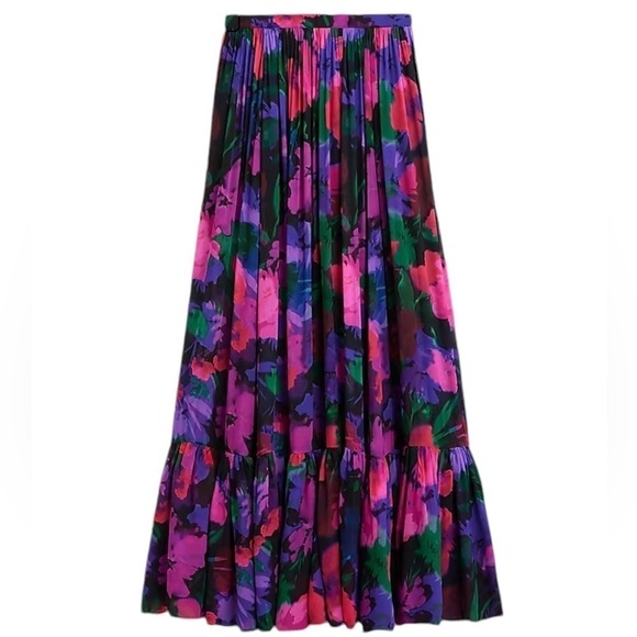 J.Crew Collection Full Length Tiered Skirt in Floral Chiffon Size 12 - Picture 1 of 11